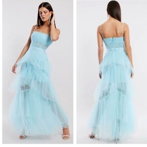 BCBG MAXAZRIA Tiered Ruffle Tulle Evening Gown Corset NEW